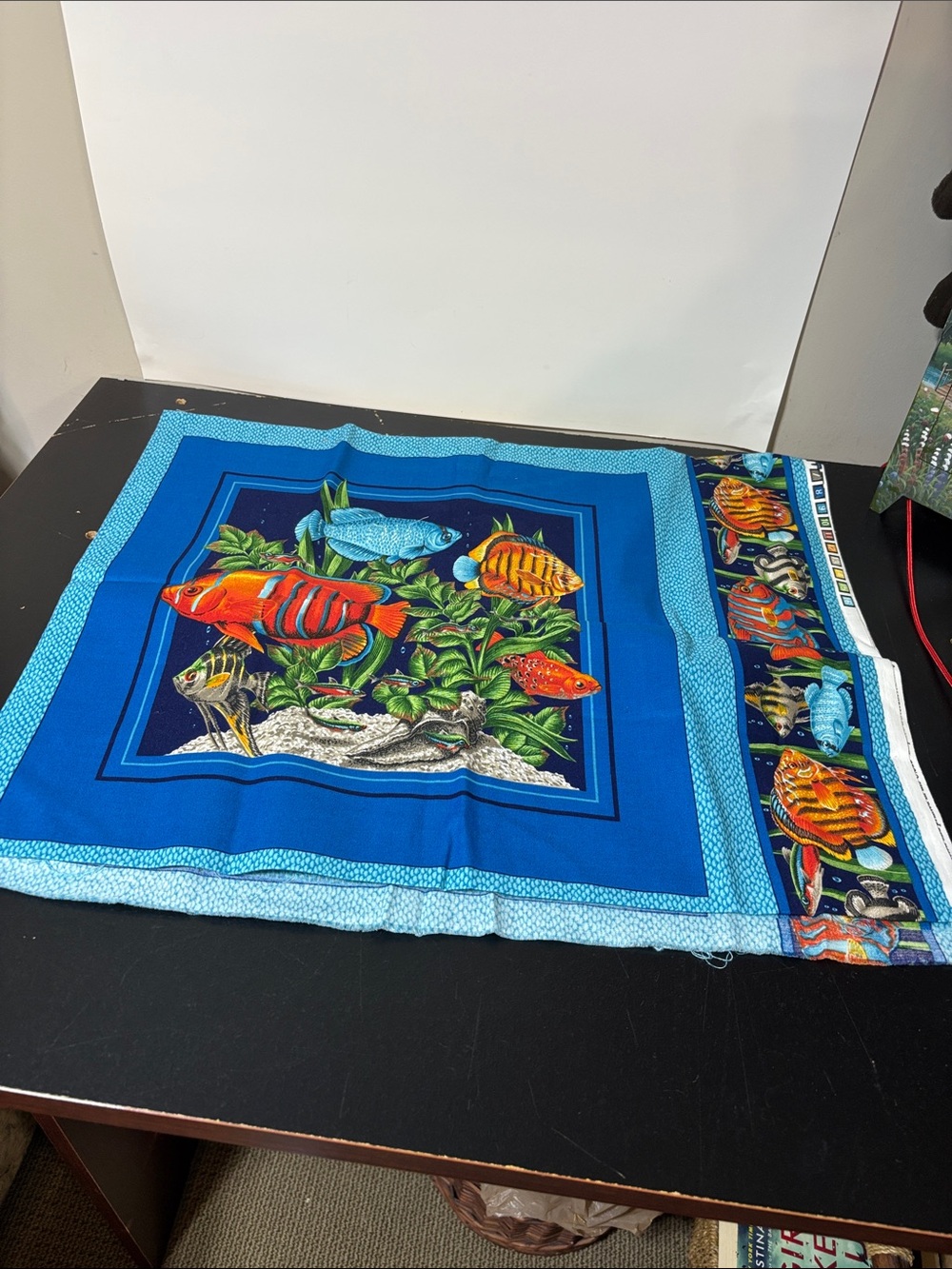 💐3/$15 Vibrant Blue Tropical Fish Print Fabric Panel - Decorative Aquarium Theme